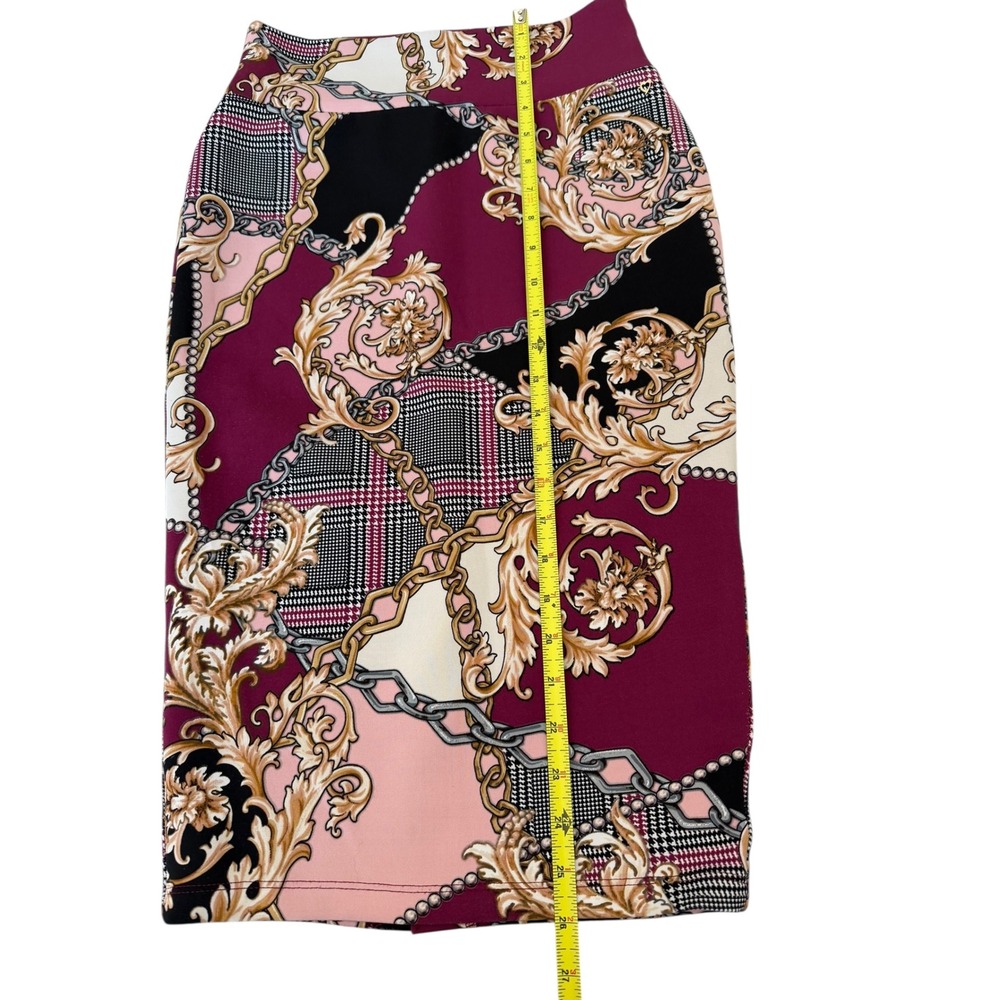 Thalia Sodi Womens Baroque Chain Print Pencil Skirt Burgundy Pink XS - Picture 6 of 7
